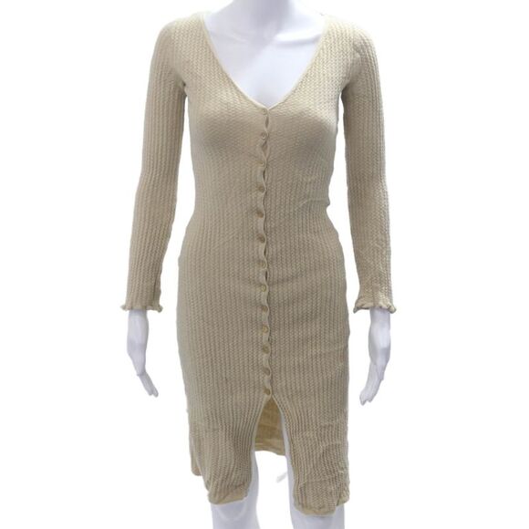 M Missoni Dresses & Skirts - M Missoni Women Bodycon Sweater Dress Beige V Neck Long Sleeve Size 40